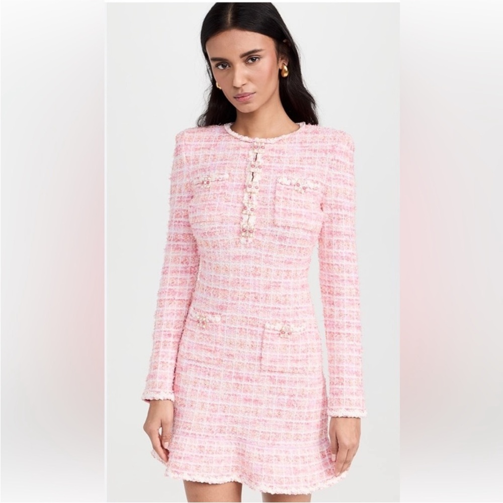 Self-Portrait Pink Long Sleeve Tweed Dress